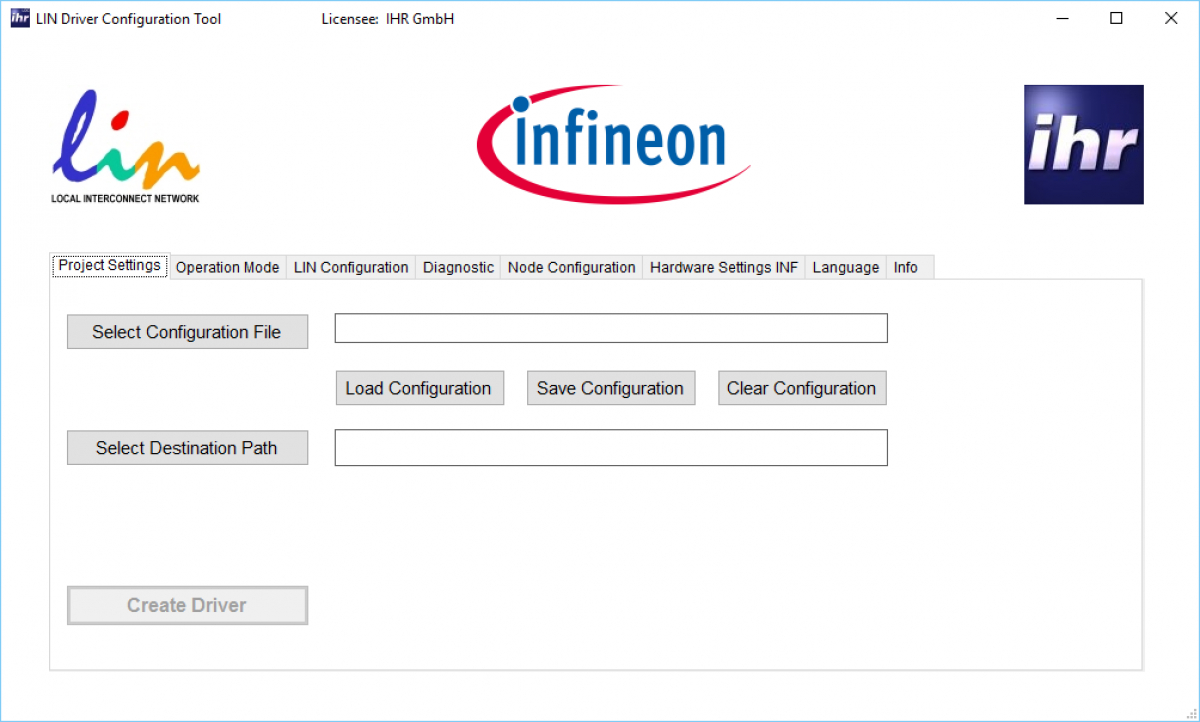 インフィニオン内蔵電源IC用LINドライバおよびコンフィギュレーションツール